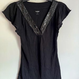 Black cute top with sequin collar Express